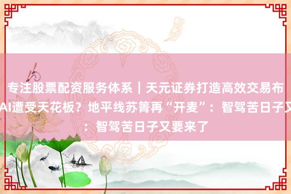 专注股票配资服务体系｜天元证券打造高效交易布局方案 AI遭受天花板？地平线苏箐再“开麦”：智驾苦日子又要来了